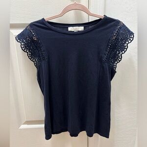 LOFT Dark Blue Crochet Sleeve Top